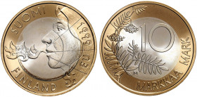 EUROPA. FINNLAND. - Republik seit 1917. 
10 Markkaa 1999, EU-Präsidentschaft. Friedb. 13, KM 91a Silber / Gold St