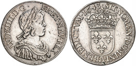 EUROPA. FRANKREICH. - Königreich. Louis XIV., 1643-1715. 
1/2 Écu à la mèche courte 1643, A - Paris. Dupl. 1462, Gad. 168 l. Hksp., ss