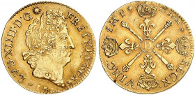 EUROPA. FRANKREICH. - Königreich. Louis XIV., 1643-1715. 
Louis d'or aux insignes 1704 (?), D - Lyon. Friedb. 439, Dupl. 1446 A, Gad. 254 Gold min. R...