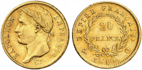 EUROPA. FRANKREICH. - Königreich. Napoleon I., 1804-1814, 1815. 
20 Francs 1810, Q - Perpignan. Friedb. 518, Gad. 1025, Schlumb. 89 R ! Gold ss
