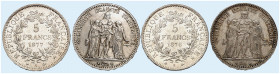 EUROPA. FRANKREICH. III. République, 1871-1940. 
Lot von 4 Stück: 5 Francs de l'hercule 1873, 1874, 1876. 1877, A - Paris. Dav. 92, Gad. 745a meist v...