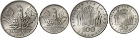 EUROPA. GRIECHENLAND. Konstantin II., 1964-1973. 
Lot von 2 Stück: 50, 100 Drachmen 1967, Nationale Revolution. KM 93, 94 St