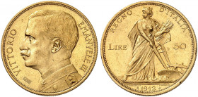 EUROPA. ITALIEN. - Königreich. Victor Emanuel III., 1900-1946. 
50 Lire 1912, Rom. Friedb. 27, Pagani 653, Schlumb. 92 Gold kl. Rdf., vz