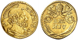 EUROPA. ITALIEN. - VATIKAN. Benedikt XIV., 1740-1758 
1/2 Scudo Romano o. J., Rom. Friedb. 233, Munt. 32 Gold gewellt, ss