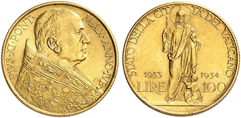 EUROPA. ITALIEN. - VATIKAN. Pius XI., 1922-1939 
100 Lire 1933/1934, ANNO IVB, ...