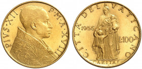 EUROPA. ITALIEN. - VATIKAN. Pius XII., 1939-1958 
100 Lire 1956, AN XVIII, Rom. Friedb. 290, Pagani 722, Munt. 4, Schlumb. 195 Gold f. St