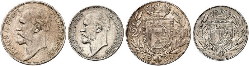 EUROPA. LIECHTENSTEIN. Johann II., 1858-1929. 
Lot von 2 Stück: 1, 2 Franken 19...