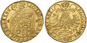 SALZBURG. - Erzbistum. Johann Jakob Khuen von Belasi, 1560-1586. 
Doppeldukat 1586, mit Titel Rudolph II. Friedb. 636, Pr. 495, Zöttl 563 Gold min. g...