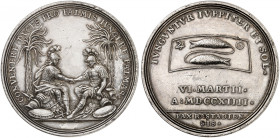 BADEN - BADEN. Ludwig Georg Simpert, 1707-1761. 
Versilberte Zinnmedaille 1714 (unsigniert, 43,9 mm), auf den Frieden von Rastatt. Prinz Eugen und Ma...