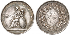 BADEN - DURLACH. Ludwig I., 1818-1830. 
Silberne Schulprämie o. J. (graviert 1823, von C. W. Doell, 24,0 mm). Sitzende Badenia mit Füllhorn und Wappe...