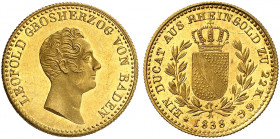 BADEN - DURLACH. Karl Leopold Friedrich, 1830-1852. 
Rheingolddukat 1838. Friedb. 152, D. S. 8, AKS 73, J. 52a, Schlumb. 26 Gold, Prachtexemplar ! EA...