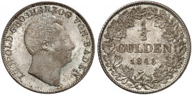 BADEN - DURLACH. Karl Leopold Friedrich, 1830-1852. 
1/2 Gulden 1848. AKS 98, J. 61 kl. Rdf., f. St