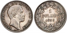 BADEN - DURLACH. Friedrich I., 1852-1907, als Prinzregent für Ludwig, 1852-1856. 
1 Gulden 1856. AKS 125, J. 76 f. vz