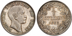 BADEN - DURLACH. Friedrich I., 1852-1907. 
1/2 Gulden 1865. AKS 127, J. 75b f. St