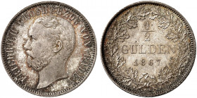 BADEN - DURLACH. Friedrich I., 1852-1907. 
1/2 Gulden 1867. AKS 128, J. 83 schöne Patina, St