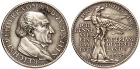 GOETZMEDAILLEN. 
Silbermedaille 1931 (36,2 mm), auf den 100. Todestag von Reichsfreiherr vom und zum Stein. Brustbild / Adler auf Fels. Kienast 461 m...