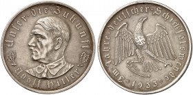 ZEITGESCHICHTE. 
Silbermedaille 1933 (unsigniert, von O. Glöckler, 36,2 mm), auf die Machtergreifung. Brustbild von Adolf Hitler n. halblinks / Adler...