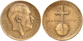 ZEITGESCHICHTE. 
Bronzemedaille 1938 (von Hanisch-Concée, 36,1 mm), auf den Anschluß Österreichs und das Münchner Abkommen. Büste Adolf Hitler / Reic...