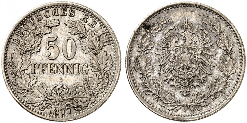 KAISERREICH. KLEINMÜNZEN. J. 8, EPA 45. 
50 Pfennig 1877 H. vz - St