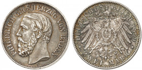 BADEN. Friedrich I., 1852-1907. J. 28, EPA 2/5 
2 Mark 1899. schöne Patina, St