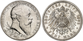 BADEN. Friedrich I., 1852-1907. J. 31, EPA 5/7 
5 Mark 1902, zum 50-jährigen Regierungsjubiläum. f. St