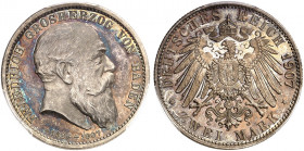 BADEN. Friedrich I., 1852-1907. J. 36, EPA 2/9 
2 Mark 1907, auf seinen Tod. PCGS PR 65 CAM, schöne Patina, PP