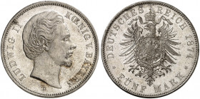 BAYERN. Ludwig II., 1864-1886. J. 42, EPA 5/12 
5 Mark 1874. kl. Kr., f. St