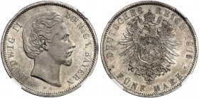 BAYERN. Ludwig II., 1864-1886. J. 42, EPA 5/12 
5 Mark 1875. NGC MS 64+, f. St