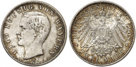 BAYERN. Otto II., 1886-1913. J. 45, EPA 2/13 
2 Mark 1908. schöne Patina, f. St