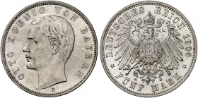 BAYERN. Otto II., 1886-1913. J. 46, EPA 5/14 
5 Mark 1906. in dieser Erhaltung sehr seltener Jahrgang ! kl. Kr., f. St