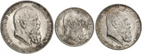 BAYERN. Luitpold, Prinzregent, * 1821, + 1912. J. 48-50, EPA 2/14, 3/5, 5/15 
Lot von 3 Stück: 2, 3, 5 Mark 1911, zum 25-jährigen Regierungsjubiläum....