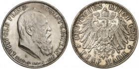 BAYERN. Luitpold, Prinzregent, * 1821, + 1912. J. 50, EPA 5/15 
5 Mark 1911, zum 25-jährigen Regierungsjubiläum. f. St