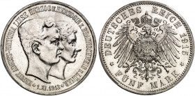 BRAUNSCHWEIG. Ernst August, 1913-1918, mit Victoria Luise. J. 58, EPA 5/18 
5 Mark 1915, mit LÜNEBURG. PCGS MS 64, f. St