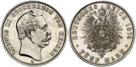 HESSEN. Ludwig III., 1848-1877. J. 67, EPA 5/22 
5 Mark 1876. vz