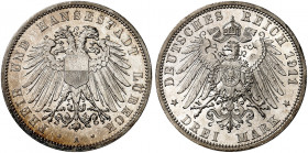 LÜBECK. Leopold IV., 1904-1918. J. 82, EPA 3/15 
3 Mark 1911. kl. Kr., f. St