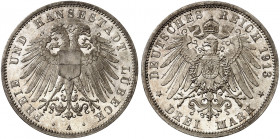 LÜBECK. Leopold IV., 1904-1918. J. 82, EPA 3/15 
3 Mark 1913. winz. Kr., PP