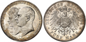 MECKLENBURG - SCHWERIN. Friedrich Franz II., 1842-1883. J. 87, EPA 5/28 
5 Mark 1904, zur Hochzeit mit Alexandra. winz. Kr., PP
