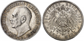 MECKLENBURG - STRELITZ. Adolf Friedrich V., 1904-1914. J. 92, EPA 3/17 
3 Mark 1913. PCGS MS 64, schöne Patina, winz. Kr., f. St