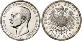 OLDENBURG. Friedrich August, 1900-1918. J. 95, EPA 5/30 
5 Mark 1900. Prachtexemplar ! PP
