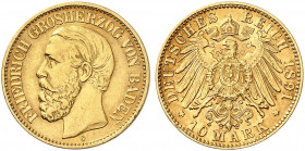 BADEN. Friedrich I., 1852-1907. J. 188, EPA 10/4 
10 Mark 1891. ss