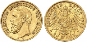 BADEN. Friedrich I., 1852-1907. J. 189, EPA 20/6 
20 Mark 1895. kl. Kr., vz