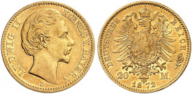 BAYERN. Ludwig II., 1864-1886. J. 194, EPA 20/8 
20 Mark 1872. ss