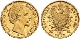 BAYERN. Ludwig II., 1864-1886. J. 194, EPA 20/8 
Ein zweites Exemplar. kl. Kr., vz