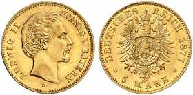 BAYERN. Ludwig II., 1864-1886. J. 195, EPA 5/78 
5 Mark 1877. vz