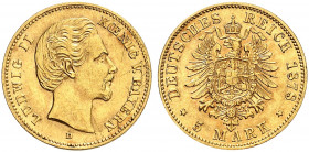 BAYERN. Ludwig II., 1864-1886. J. 195, EPA 5/78 
5 Mark 1878. der seltene Jahrgang ! ss - vz