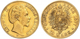 BAYERN. Ludwig II., 1864-1886. J. 196, EPA 10/8 
10 Mark 1877. kl. Kr., ss
