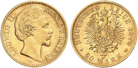 BAYERN. Ludwig II., 1864-1886. J. 197, EPA 20/9 
20 Mark 1876. ss