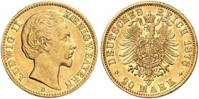 BAYERN. Ludwig II., 1864-1886. J. 197, EPA 20/9 
20 Mark 1878. seltener Jahrgang ! ss / vz