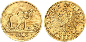 DEUTSCH - OST - AFRIKA. J. N 728a, EPA DOA 30 
15 Rupien 1916 T, Tabora. Gold winz. Rdf., vz - prfr