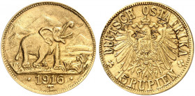 DEUTSCH - OST - AFRIKA. J. N 728b, EPA DOA 31 
15 Rupien 1916 T, Tabora. Gold winz. Rdf., vz - prfr